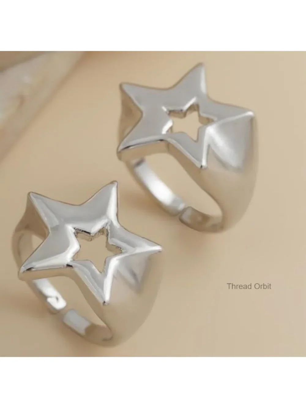 2-Pack Chunky Star Open Rings Set Hollow Stackable Knuckle Rings Adjustable